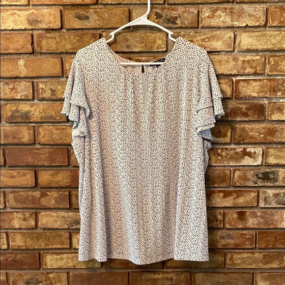 Adrianna Papell Ruffled Short Sleeve Blouse with Keyhole Back - Picture 1 of 6